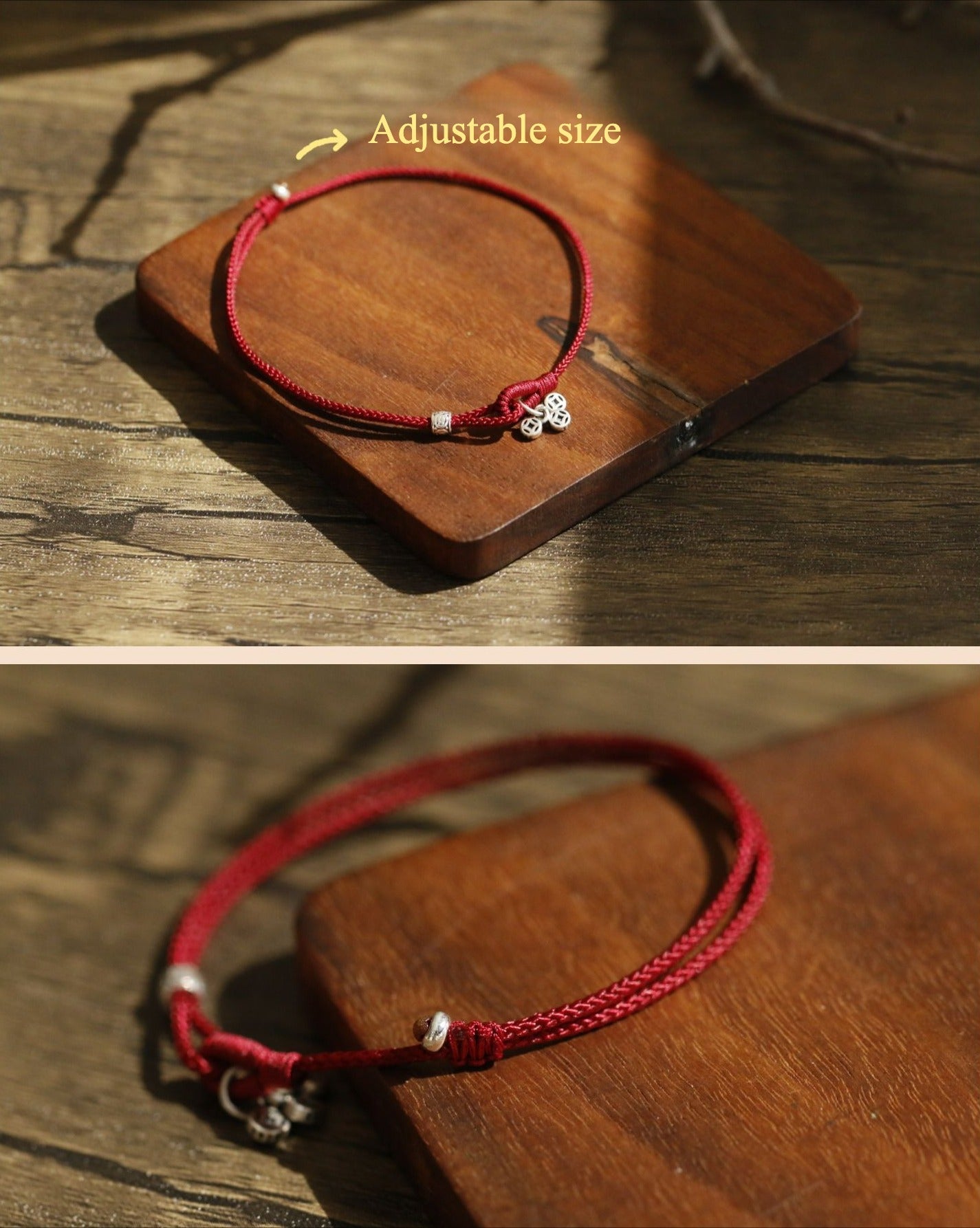 Zen Healing 925 Silver Coin Red String Bracelet Lucky Charm Bracelet