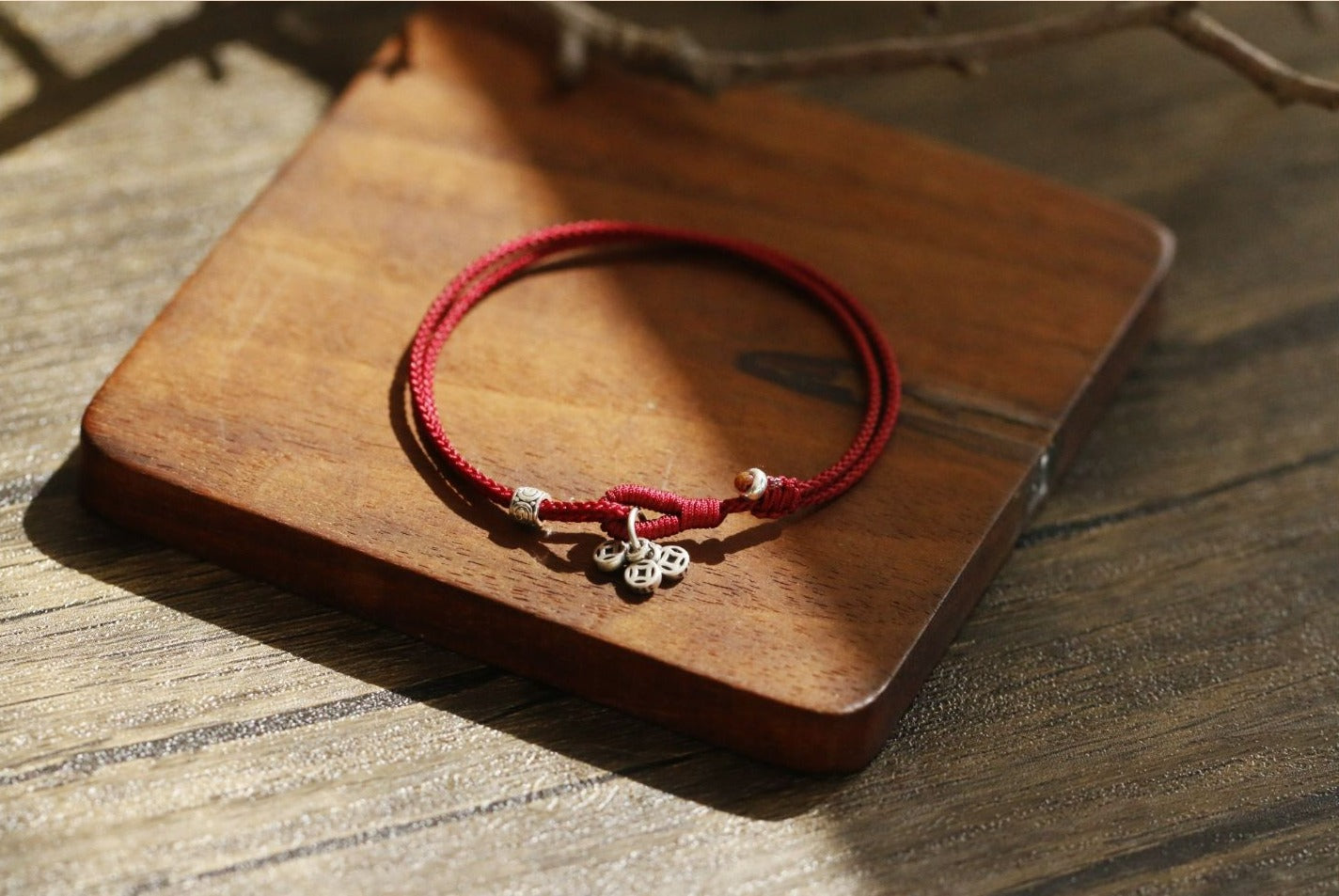 Zen Healing 925 Silver Coin Red String Bracelet Lucky Charm Bracelet