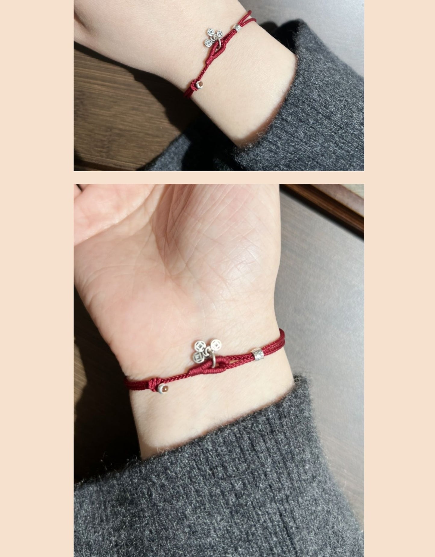 Zen Healing 925 Silver Coin Red String Bracelet Lucky Charm Bracelet