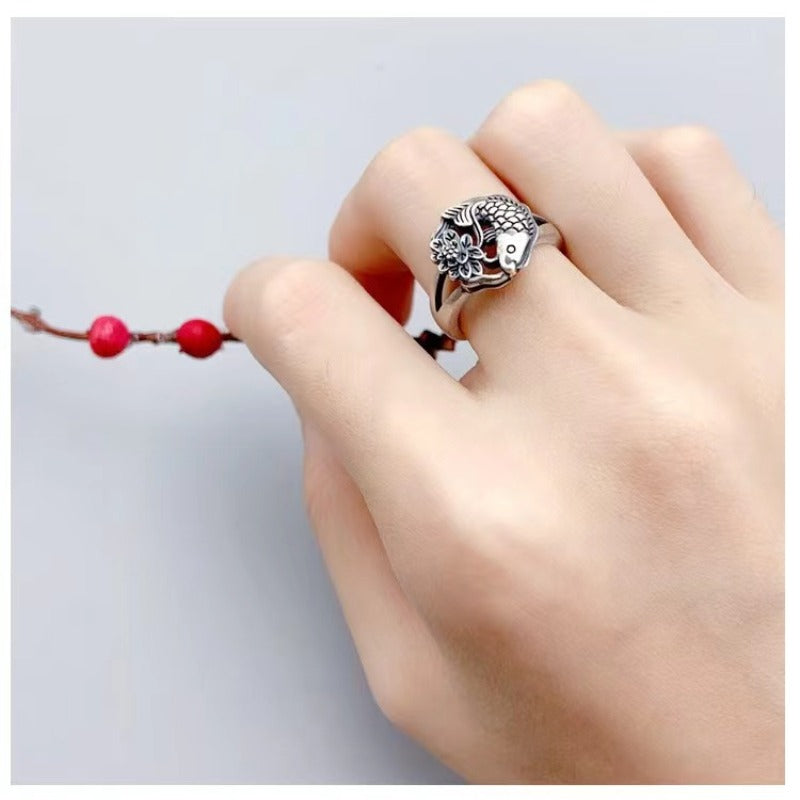 Zen Healing 925 Silver Koi Fish Luck Ring