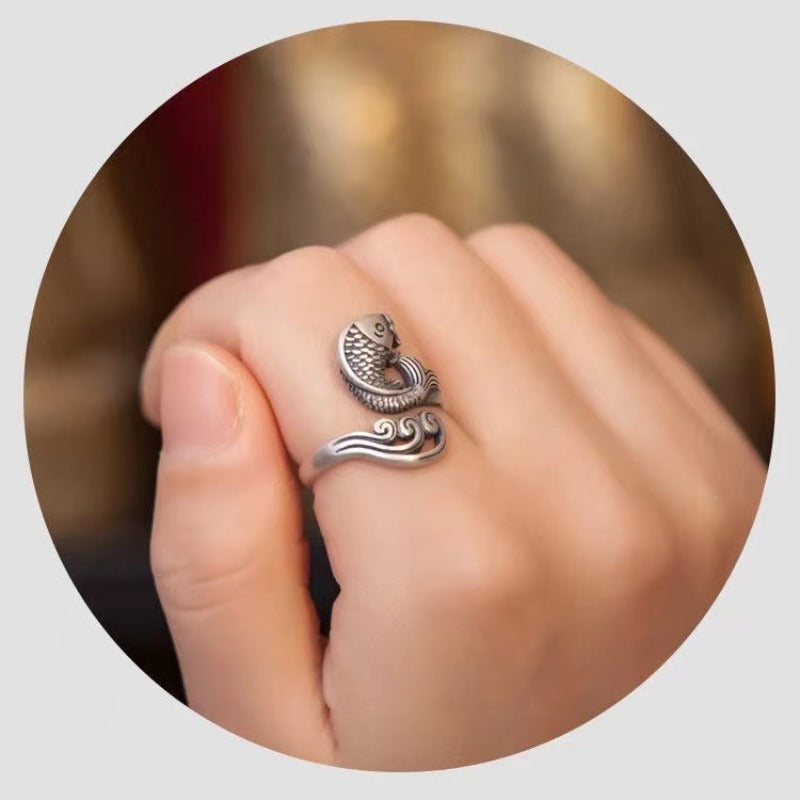 Zen Healing 925 Silver Koi Fish Luck Ring