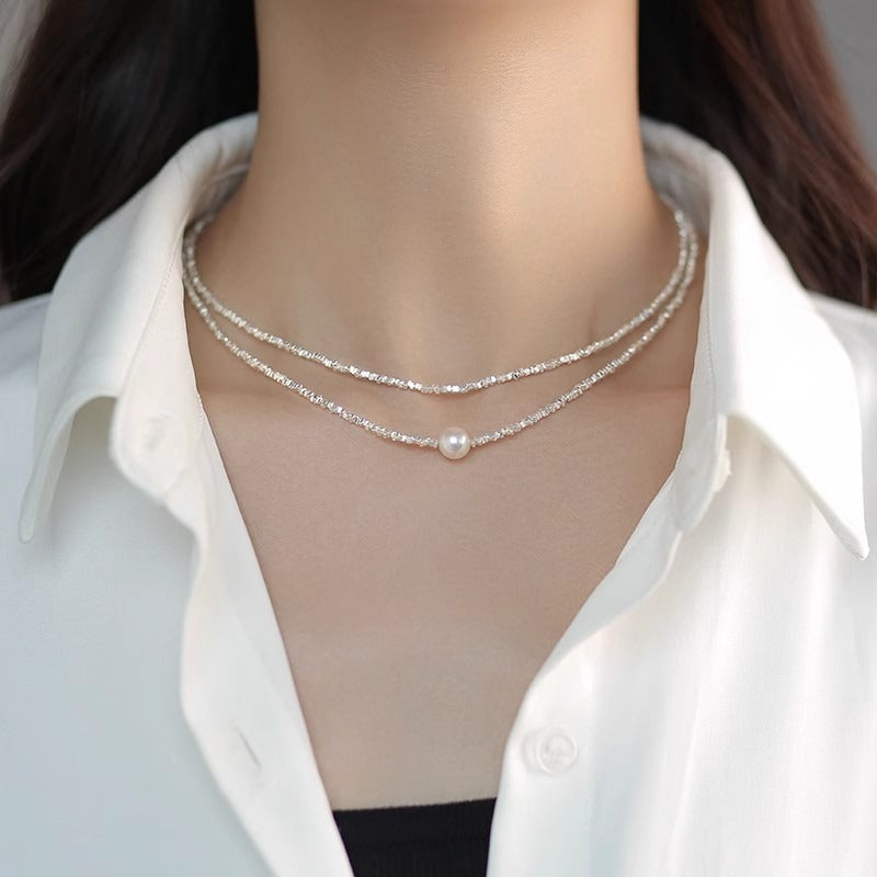 Zen Healing 925 Sterling Silver Irregular Fragment Swarovski Pearls Necklace