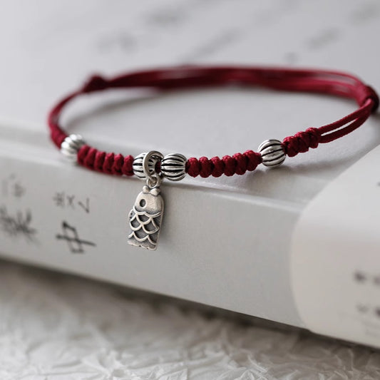Zen Healing 925 Sterling Silver Koi Fish Red String Luck Bracelet