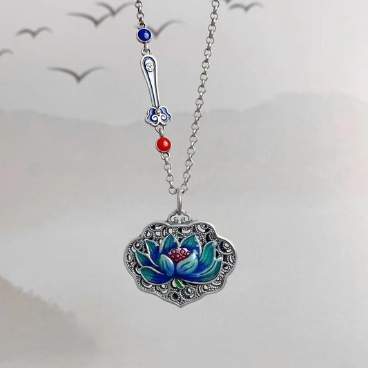 Zen Healing 925 Sterling Silver Lotus Heart Sutra Luck Necklace
