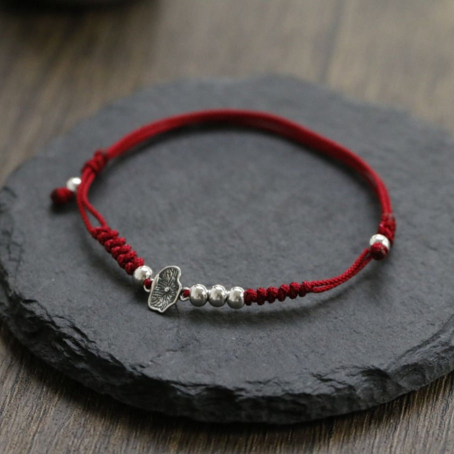 Zen Healing 925 Sterling Silver Lotus Luck Braided Bracelet