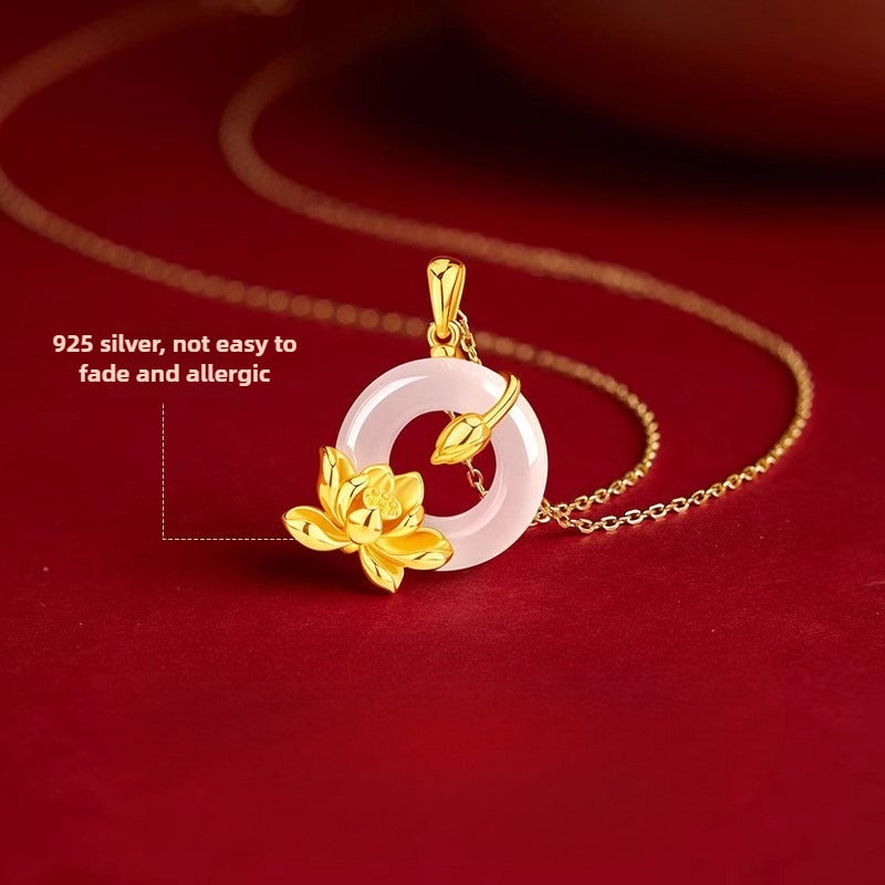 Zen Healing 925 Sterling Silver Lotus Peace Buckle Blessing Necklace