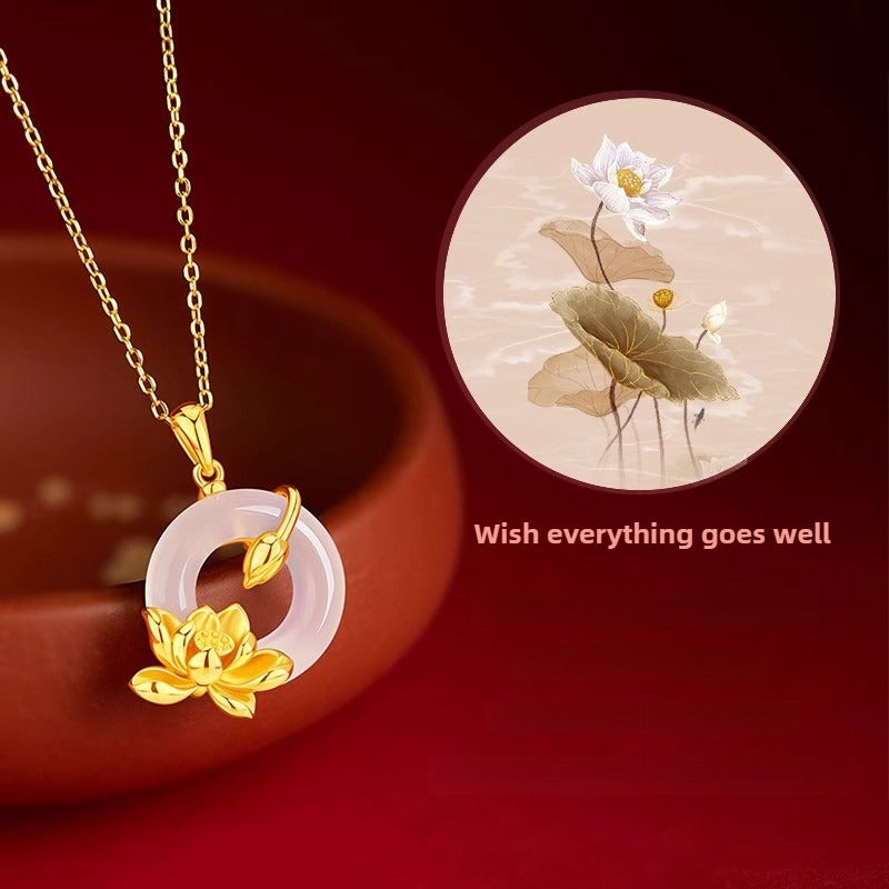 Zen Healing 925 Sterling Silver Lotus Peace Buckle Blessing Necklace