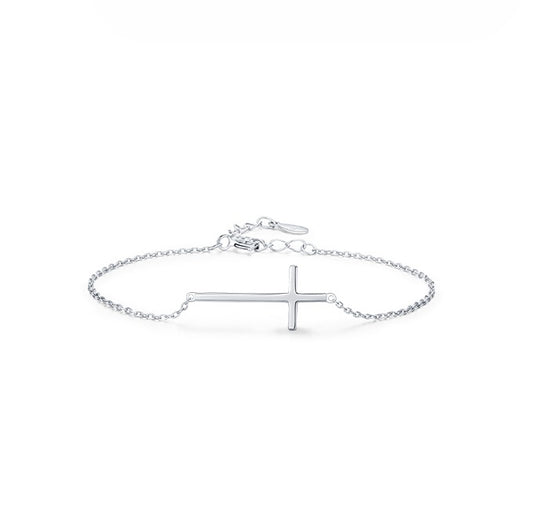 Zen Healing 925 Sterling Silver Minimalist Cross Faith Bracelet