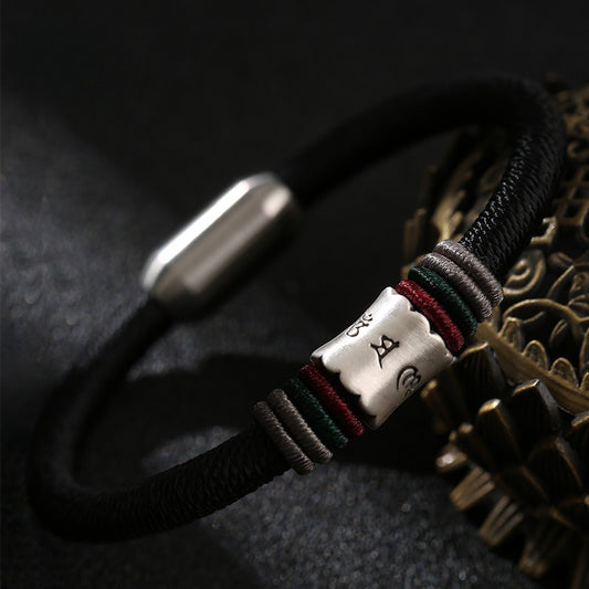 Zen Healing 999 Silver Tibetan Buddhist Handmade Mani Mantra Lucky Magnetic Clasp Bracelet