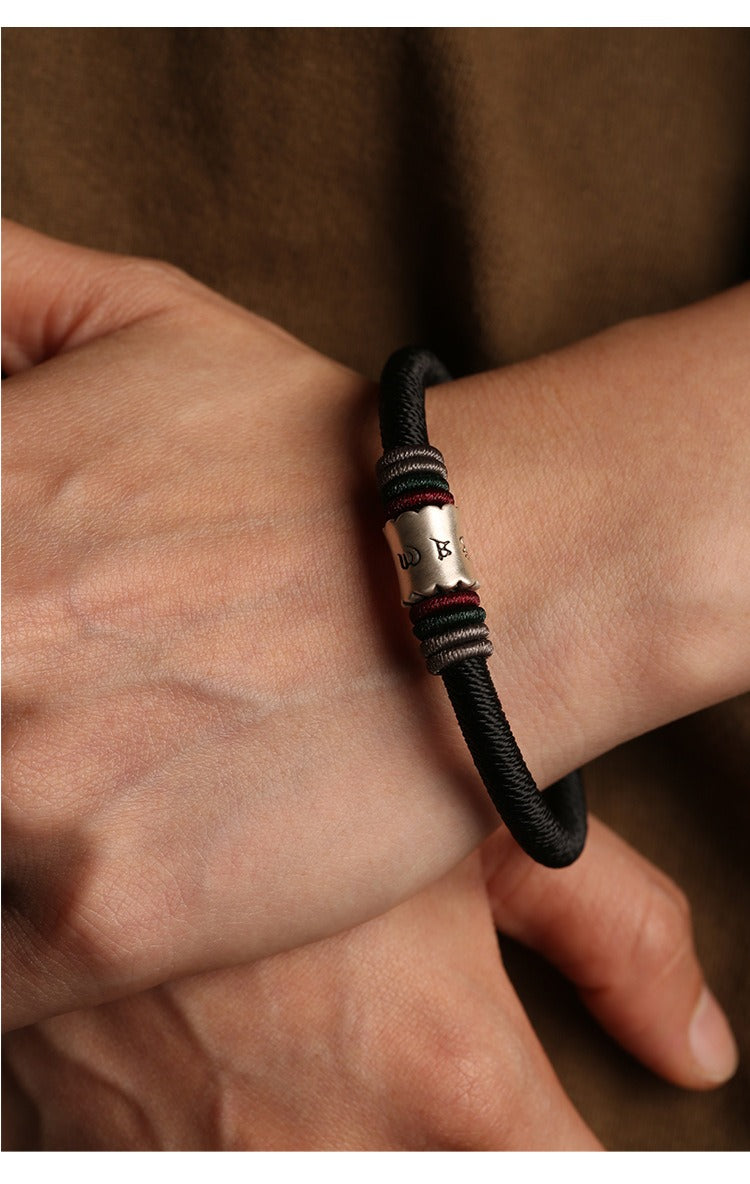 Zen Healing 999 Silver Tibetan Buddhist Handmade Mani Mantra Lucky Magnetic Clasp Bracelet