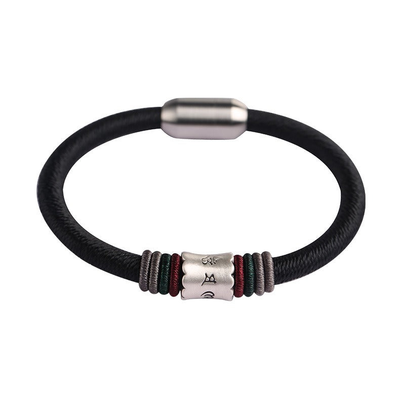 Zen Healing 999 Silver Tibetan Buddhist Handmade Mani Mantra Lucky Magnetic Clasp Bracelet