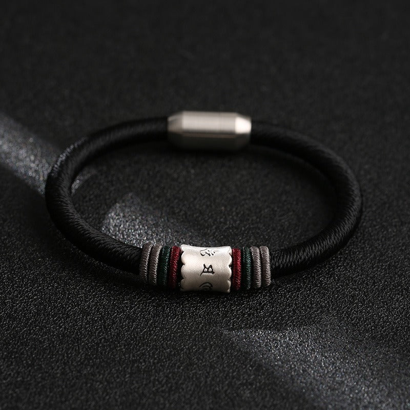 Zen Healing 999 Silver Tibetan Buddhist Handmade Mani Mantra Lucky Magnetic Clasp Bracelet