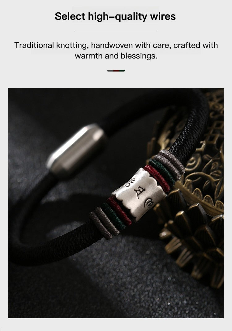 Zen Healing 999 Silver Tibetan Buddhist Handmade Mani Mantra Lucky Magnetic Clasp Bracelet