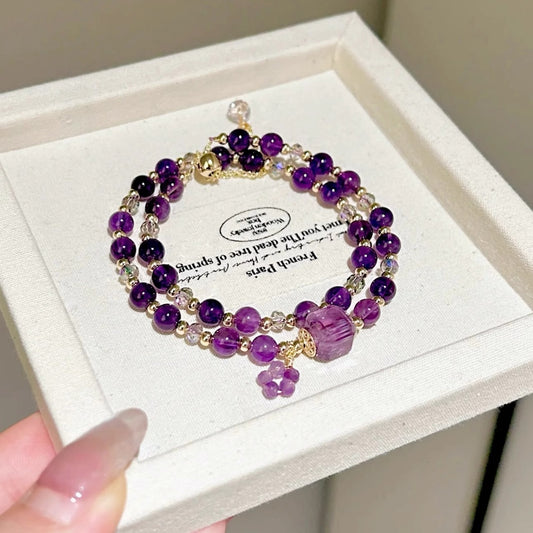 Zen Healing Amethyst Cube Wisdom Double Wrap Bracelet