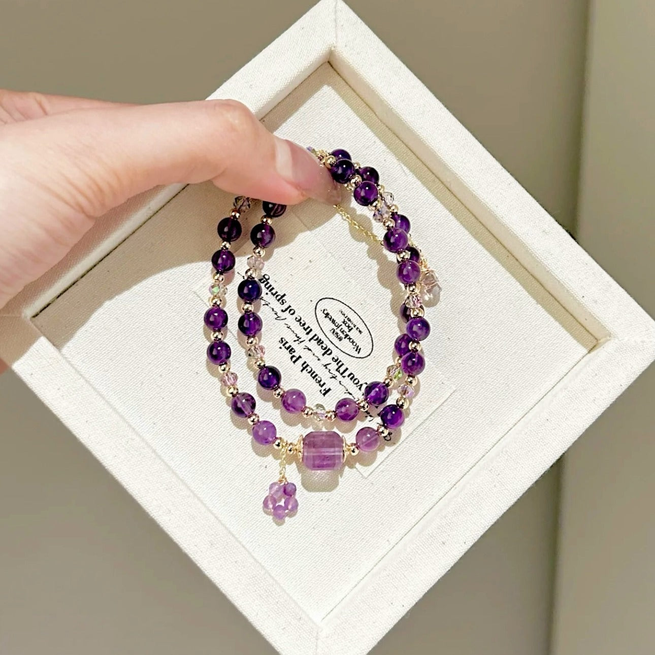 Zen Healing Amethyst Cube Wisdom Double Wrap Bracelet