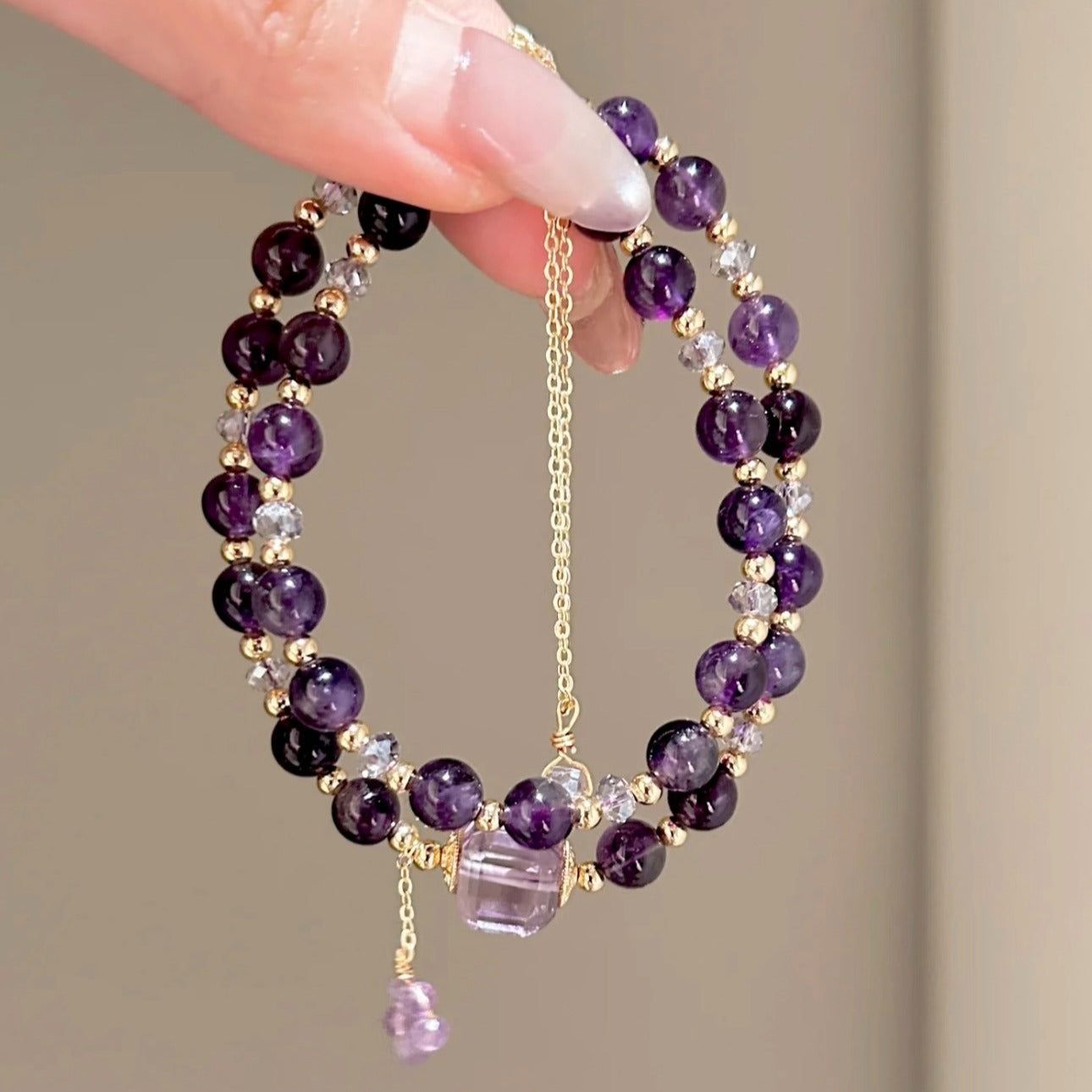 Zen Healing Amethyst Cube Wisdom Double Wrap Bracelet