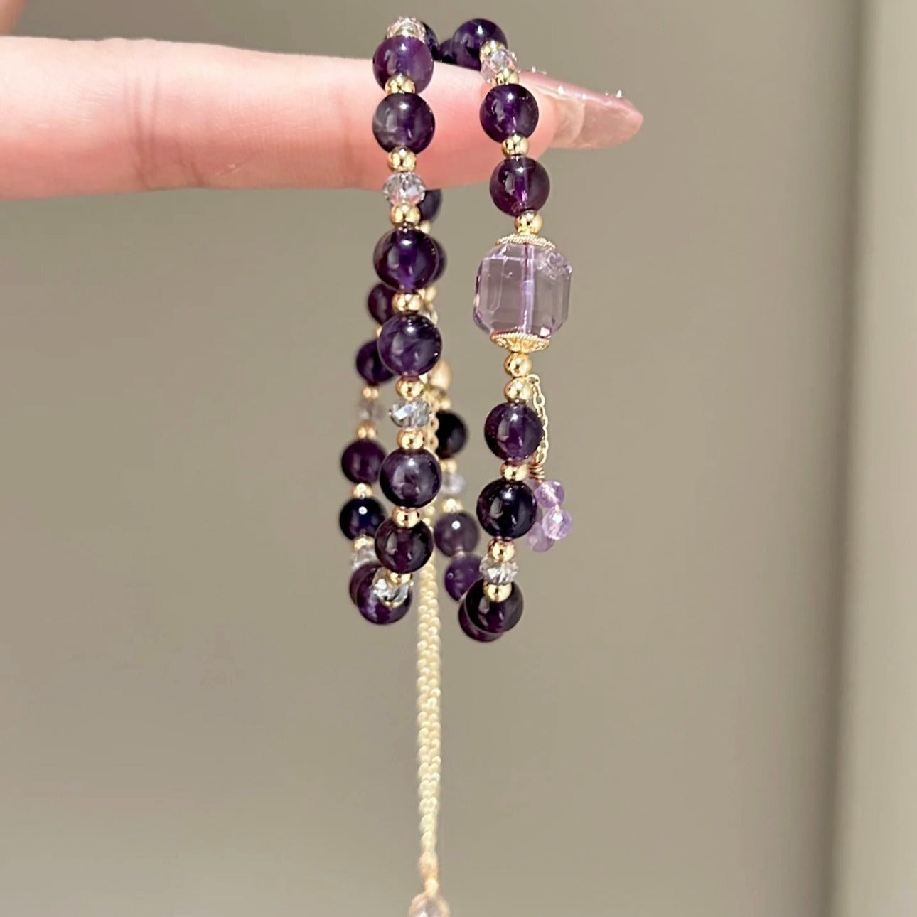 Zen Healing Amethyst Cube Wisdom Double Wrap Bracelet