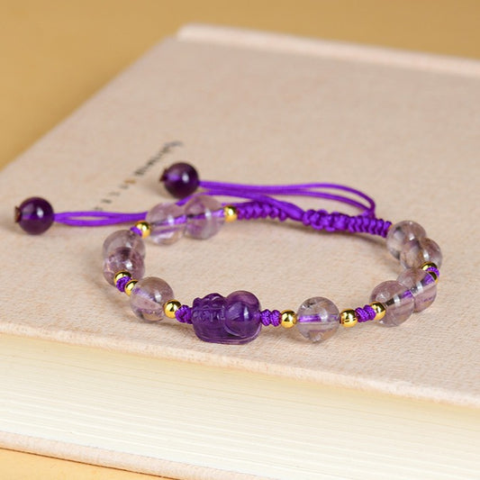 Zen Healing Amethyst Pixiu Wealth Braid String Bracelet