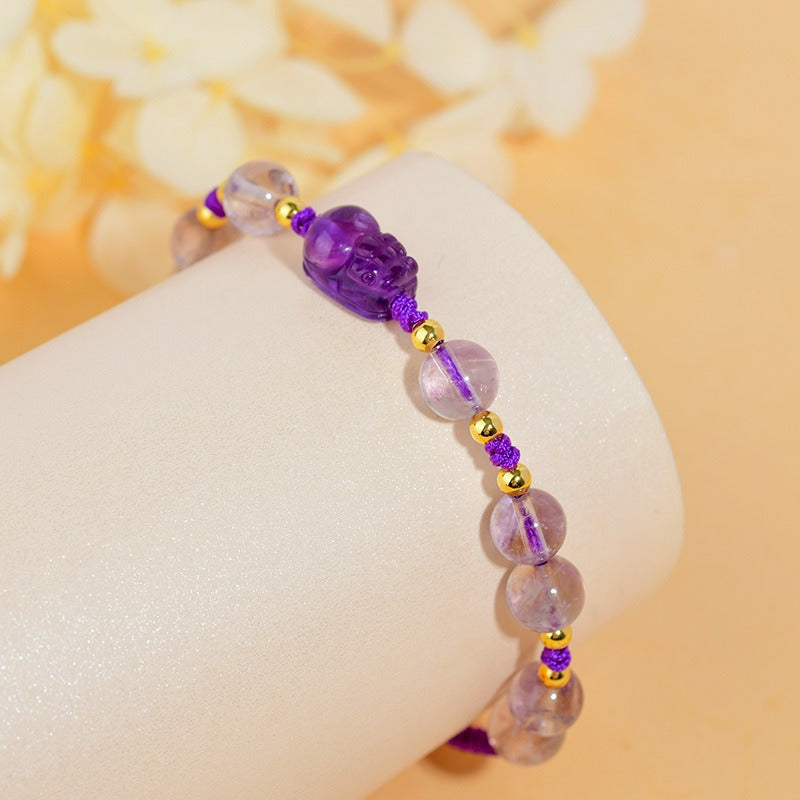 Zen Healing Amethyst Pixiu Wealth Braid String Bracelet