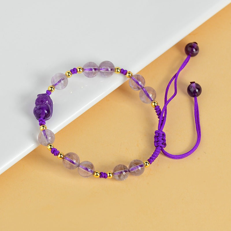 Zen Healing Amethyst Pixiu Wealth Braid String Bracelet