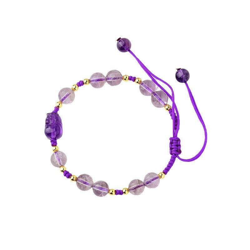 Zen Healing Amethyst Pixiu Wealth Braid String Bracelet