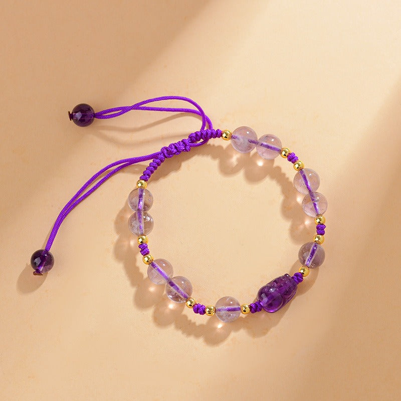 Zen Healing Amethyst Pixiu Wealth Braid String Bracelet