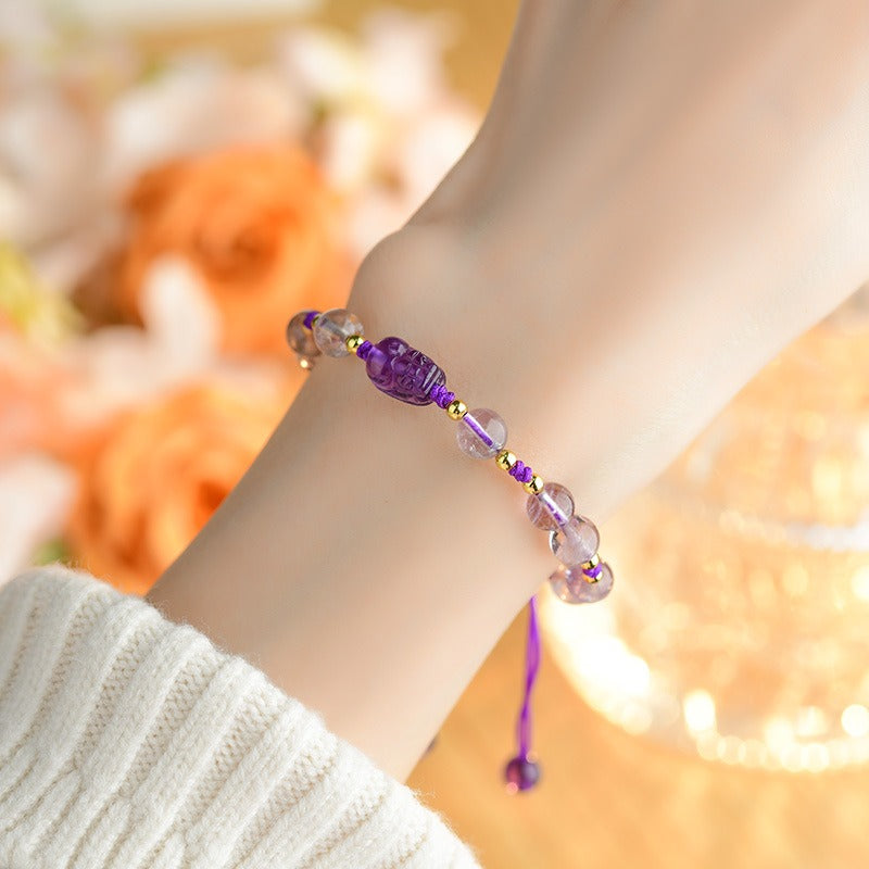 Zen Healing Amethyst Pixiu Wealth Braid String Bracelet