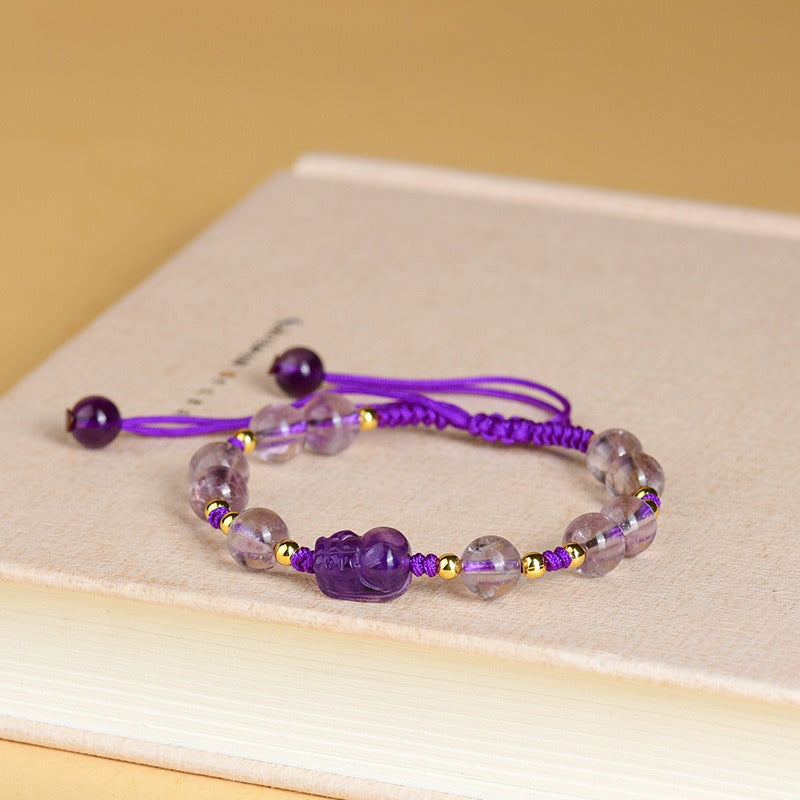 Zen Healing Amethyst Pixiu Wealth Braid String Bracelet