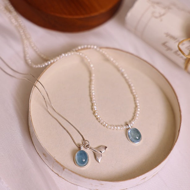 Zen Healing Aquamarine Pendant Peace Pearl Necklace