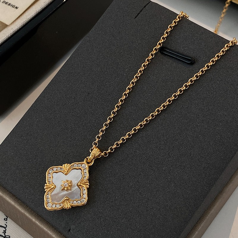 Zen Healing Baroque 24K Gold Plated Floral Clover Pendant Necklace