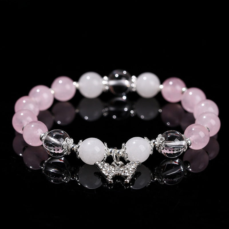 Zen Healing Blue Chalcedony & Pink Chalcedony Butterfly Transformation Bracelet