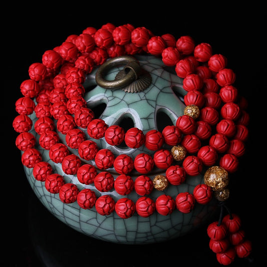 Zen Healing Cinnabar Lotus 108 Mala Prayer Beads Bracelet Buddha Bracelet