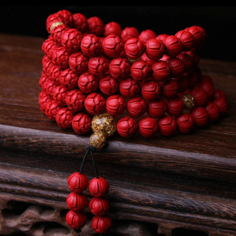 Zen Healing Cinnabar Lotus 108 Mala Prayer Beads Bracelet Buddha Bracelet