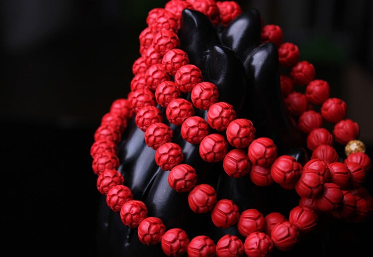 Zen Healing Cinnabar Lotus 108 Mala Prayer Beads Bracelet Buddha Bracelet