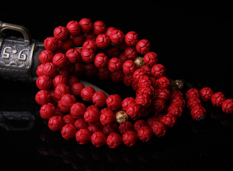 Zen Healing Cinnabar Lotus 108 Mala Prayer Beads Bracelet Buddha Bracelet