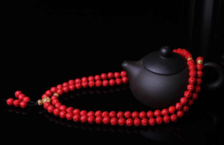 Zen Healing Cinnabar Lotus 108 Mala Prayer Beads Bracelet Buddha Bracelet