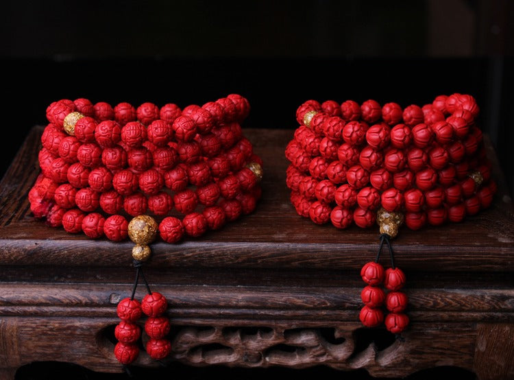 Zen Healing Cinnabar Lotus 108 Mala Prayer Beads Bracelet Buddha Bracelet