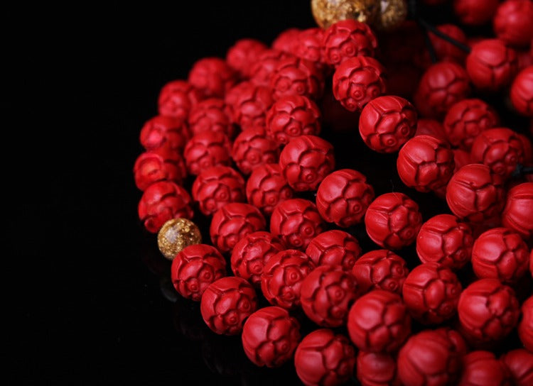 Zen Healing Cinnabar Lotus 108 Mala Prayer Beads Bracelet Buddha Bracelet