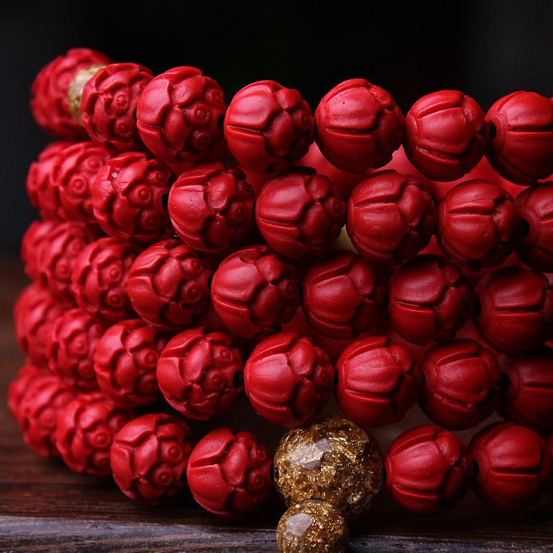Zen Healing Cinnabar Lotus 108 Mala Prayer Beads Bracelet Buddha Bracelet