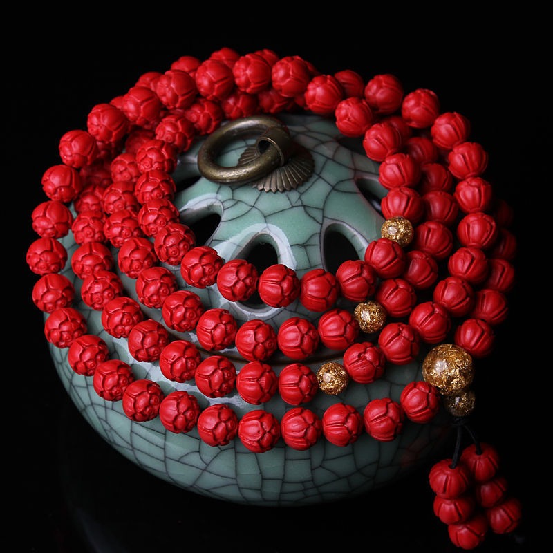 Zen Healing Cinnabar Lotus 108 Mala Prayer Beads Bracelet Buddha Bracelet