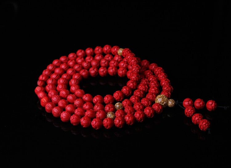 Zen Healing Cinnabar Lotus 108 Mala Prayer Beads Bracelet Buddha Bracelet