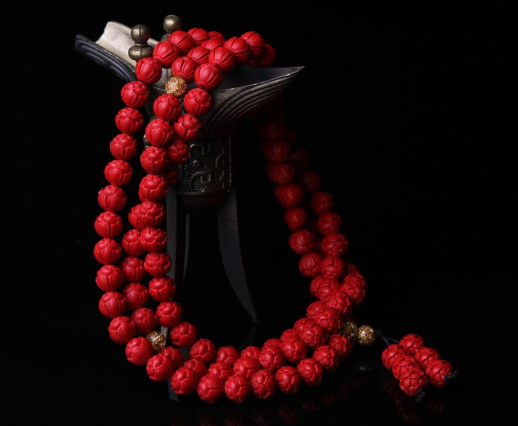 Zen Healing Cinnabar Lotus 108 Mala Prayer Beads Bracelet Buddha Bracelet