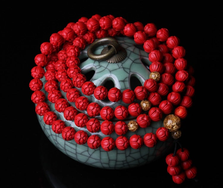 Zen Healing Cinnabar Lotus 108 Mala Prayer Beads Bracelet Buddha Bracelet