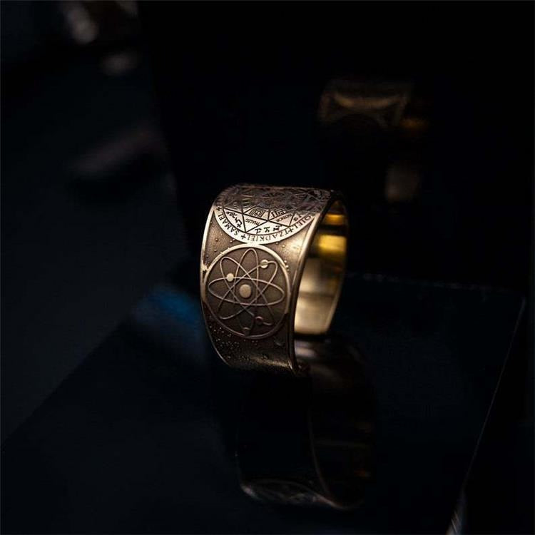 Zen Healing Copper Brass Amulet Secret Solomon Pattern Adjustable Ring