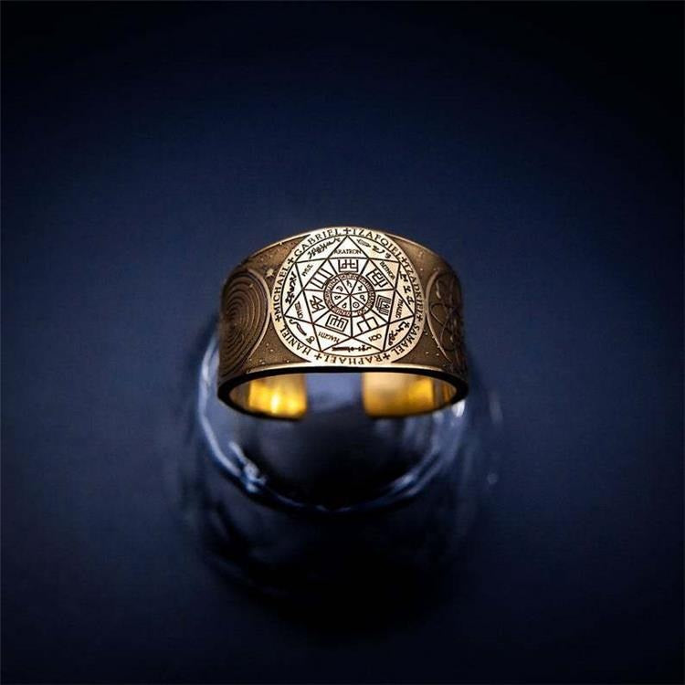 Zen Healing Copper Brass Amulet Secret Solomon Pattern Adjustable Ring