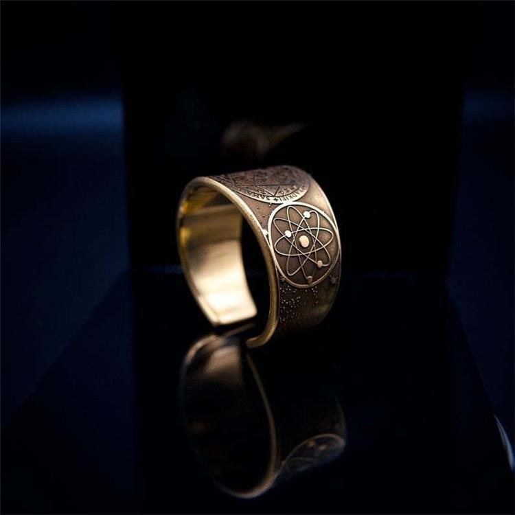 Zen Healing Copper Brass Amulet Secret Solomon Pattern Adjustable Ring