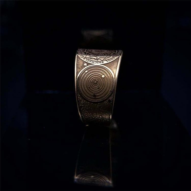 Zen Healing Copper Brass Amulet Secret Solomon Pattern Adjustable Ring
