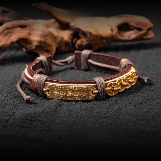 Zen Healing Copper Coin Luck Charm Leather Adjustable Bracelet