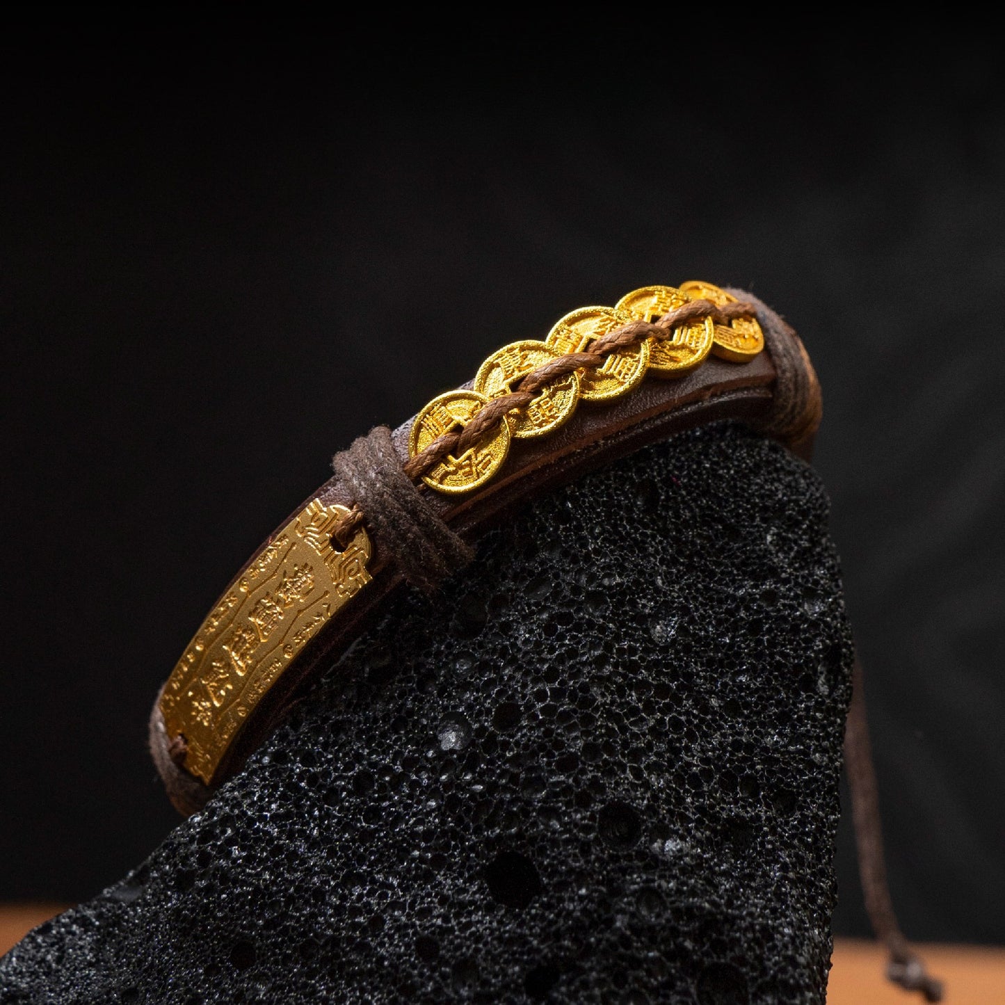 Zen Healing Copper Coin Luck Charm Leather Adjustable Bracelet