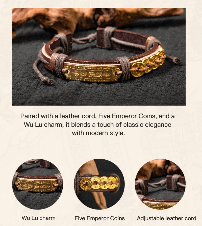 Zen Healing Copper Coin Luck Charm Leather Adjustable Bracelet